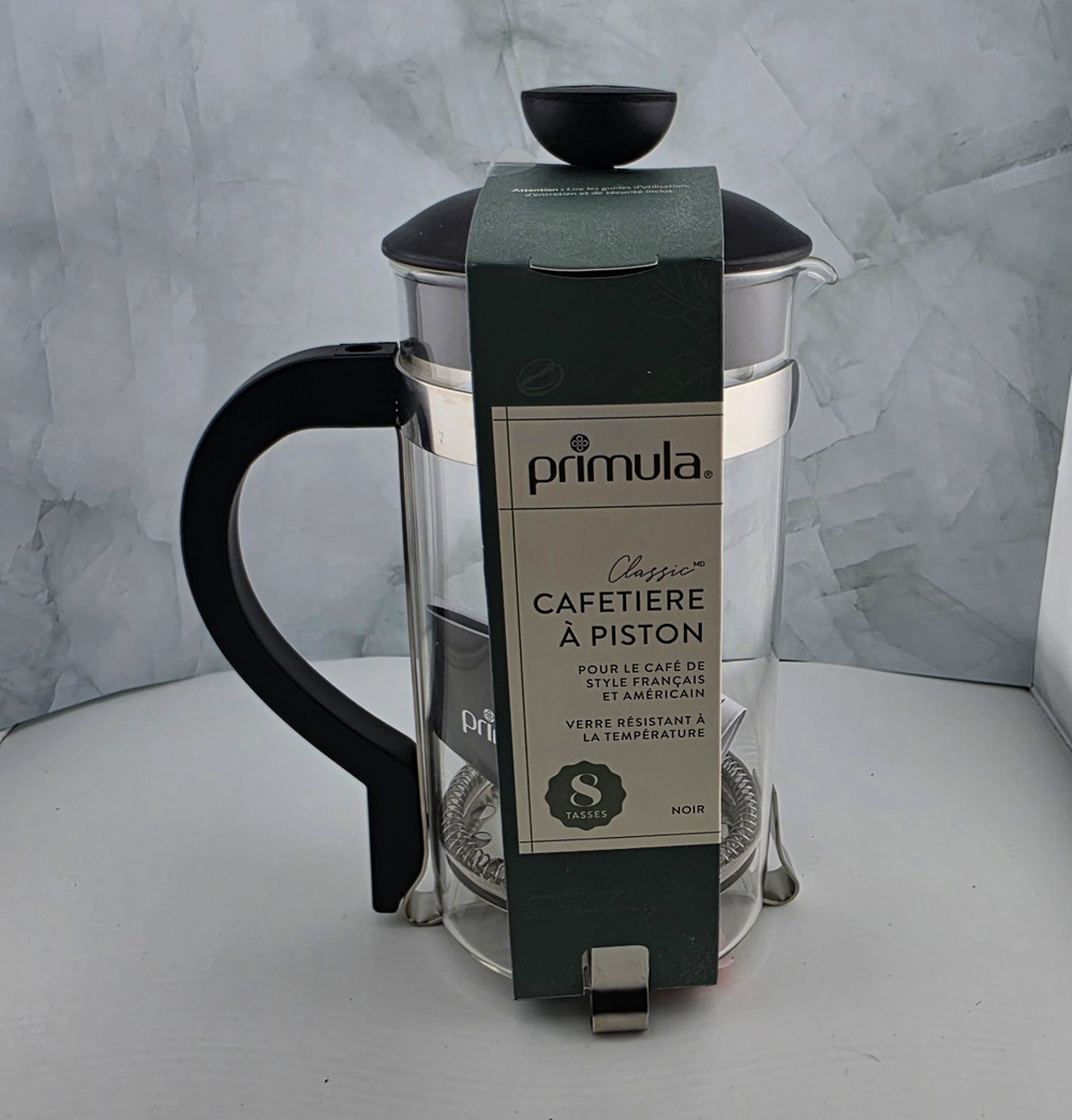 Primula Classic 8-Cup French Press Manual Glass Coffee Maker Clear/Black/Silver